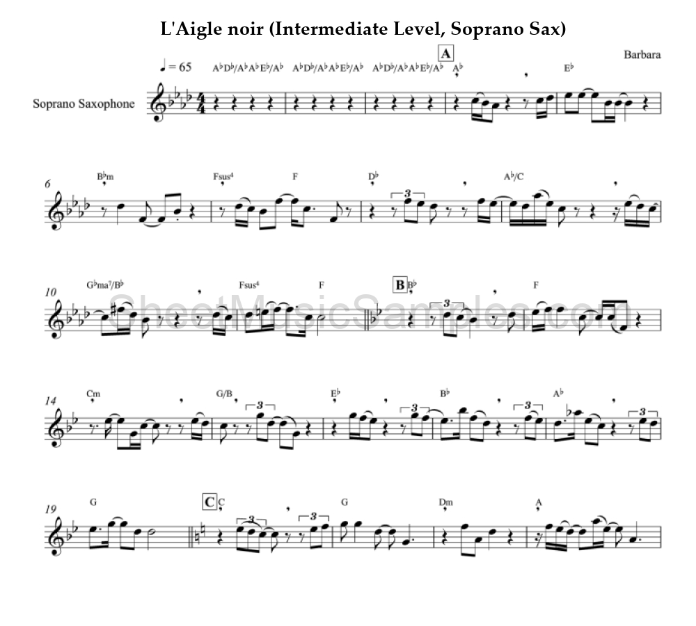 L'Aigle noir (Intermediate Level, Soprano Sax)