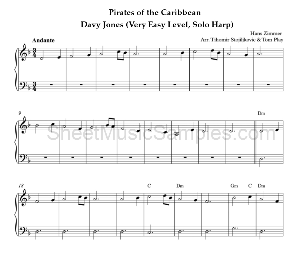 Pirates of the Caribbean - Davy Jones (Very Easy Level, Solo Harp)