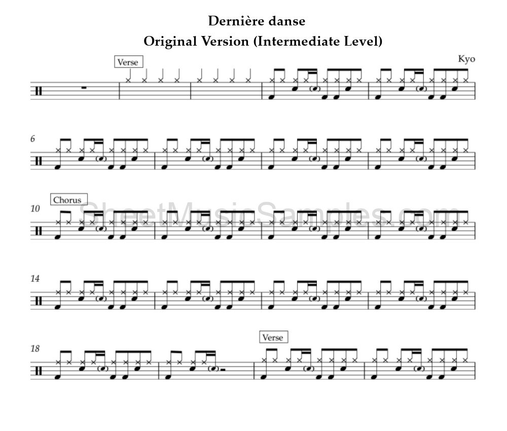 Dernière danse - Original Version (Intermediate Level)