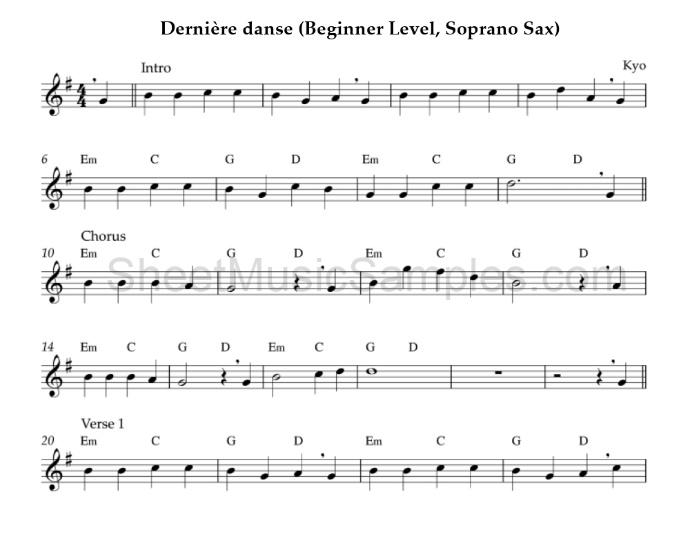 Dernière danse (Beginner Level, Soprano Sax)