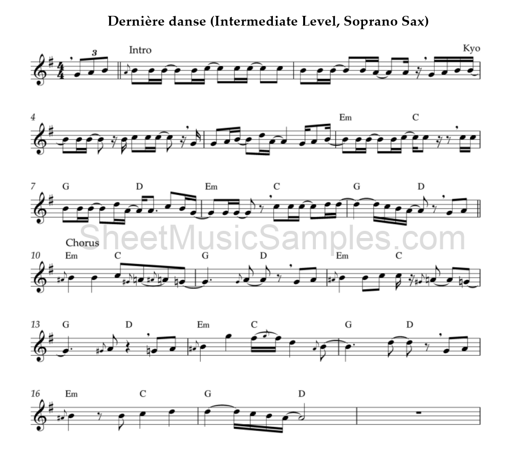 Dernière danse (Intermediate Level, Soprano Sax)