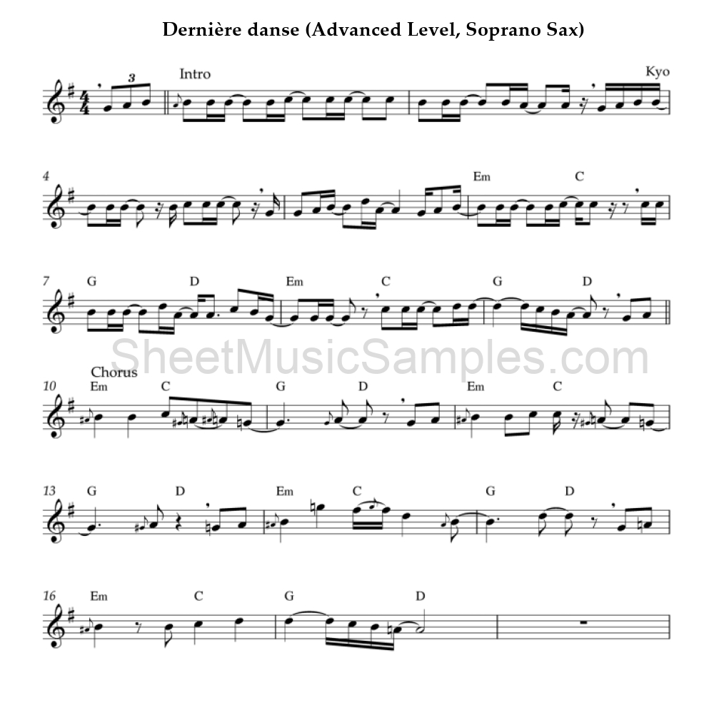 Dernière danse (Advanced Level, Soprano Sax)