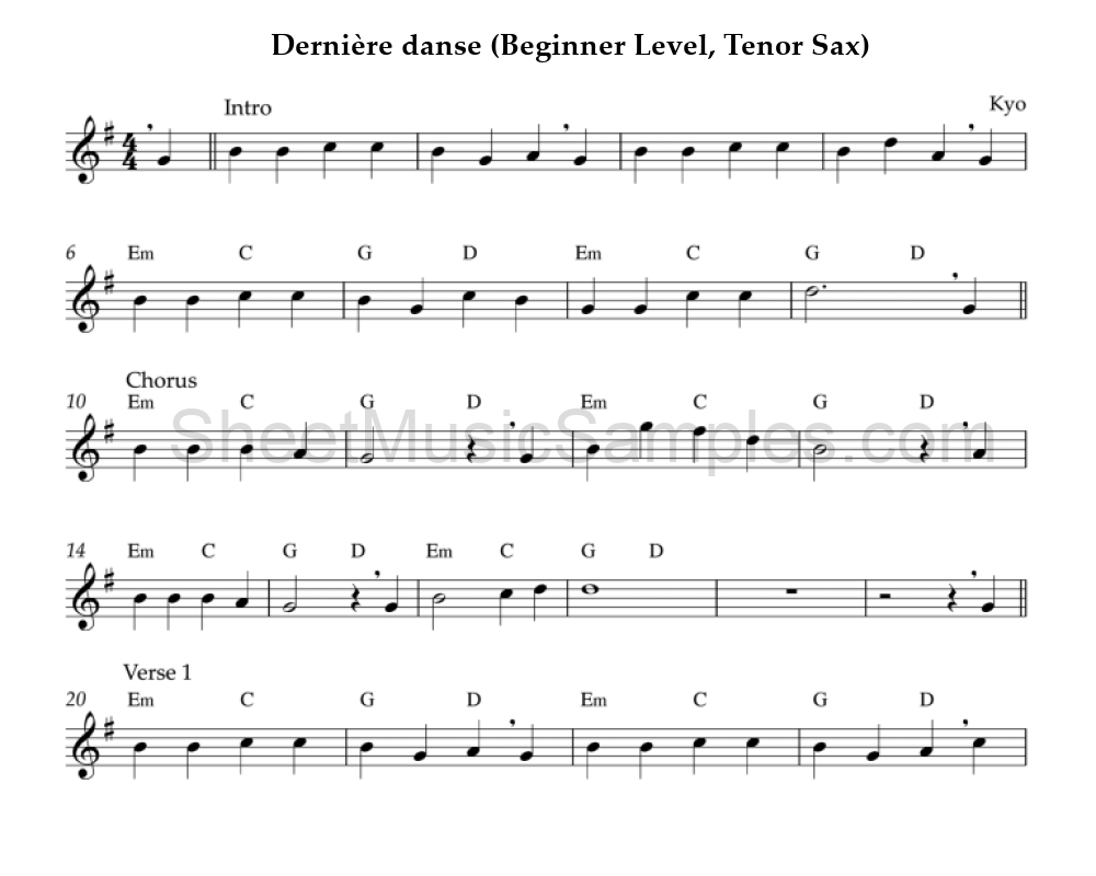 Dernière danse (Beginner Level, Tenor Sax)