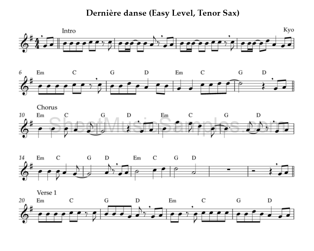 Dernière danse (Easy Level, Tenor Sax)