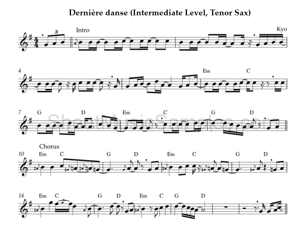 Dernière danse (Intermediate Level, Tenor Sax)