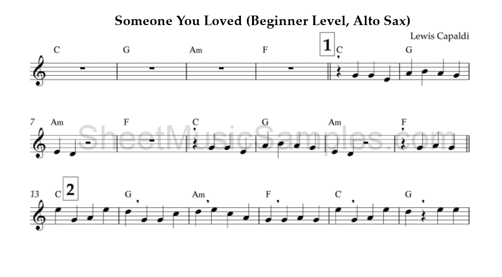 Someone You Loved (Beginner Level, Alto Sax)