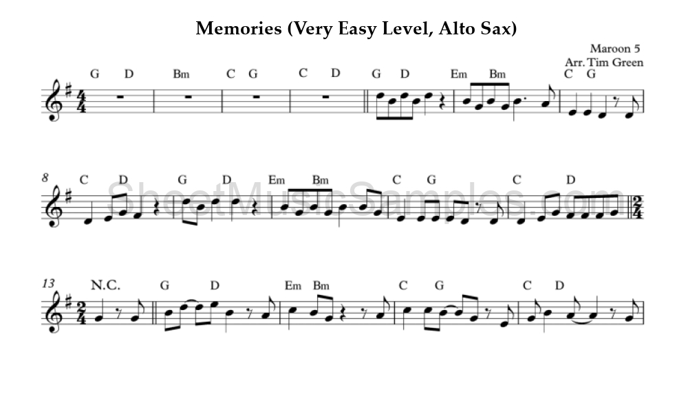 Memories (Very Easy Level, Alto Sax)