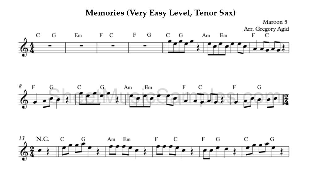 Memories (Very Easy Level, Tenor Sax)