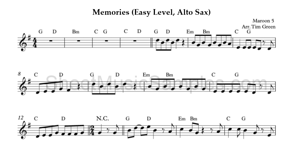 Memories (Easy Level, Alto Sax)