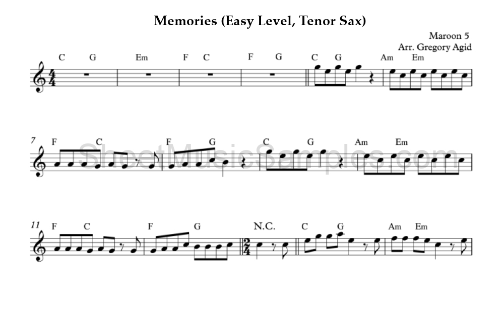 Memories (Easy Level, Tenor Sax)