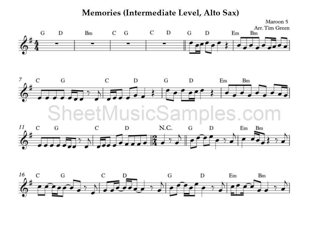 Memories (Intermediate Level, Alto Sax)