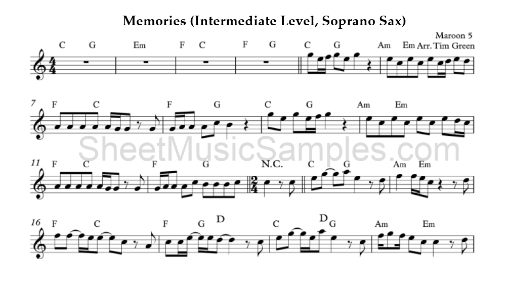 Memories (Intermediate Level, Soprano Sax)