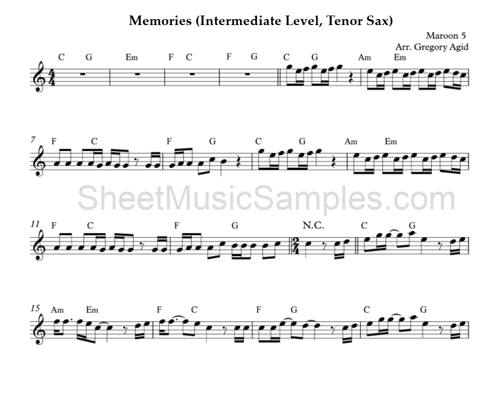 Memories (Intermediate Level, Tenor Sax)