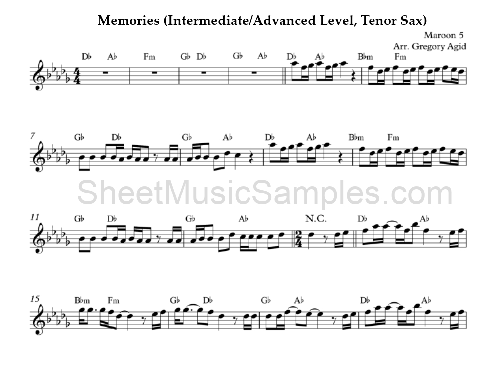 Memories (Intermediate/Advanced Level, Tenor Sax)