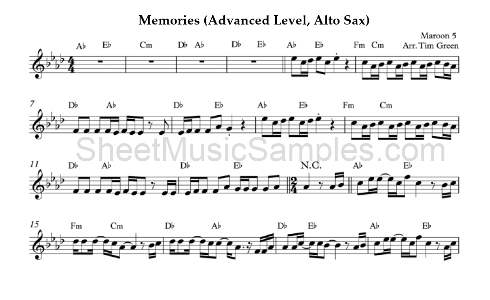 Memories (Advanced Level, Alto Sax)