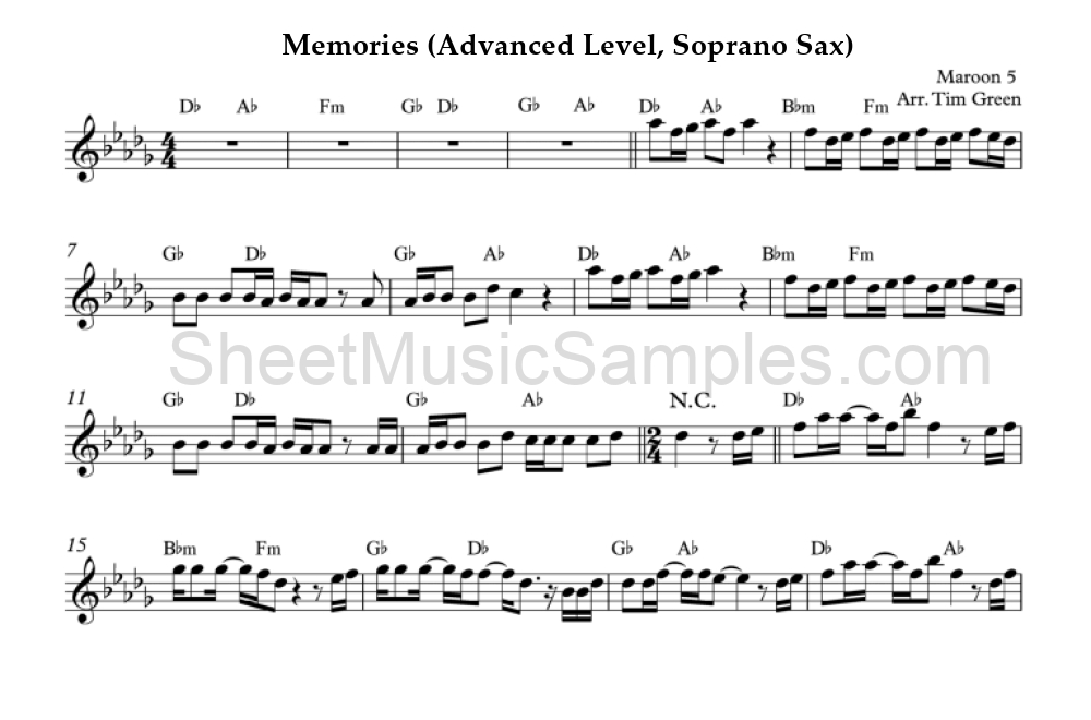 Memories (Advanced Level, Soprano Sax)