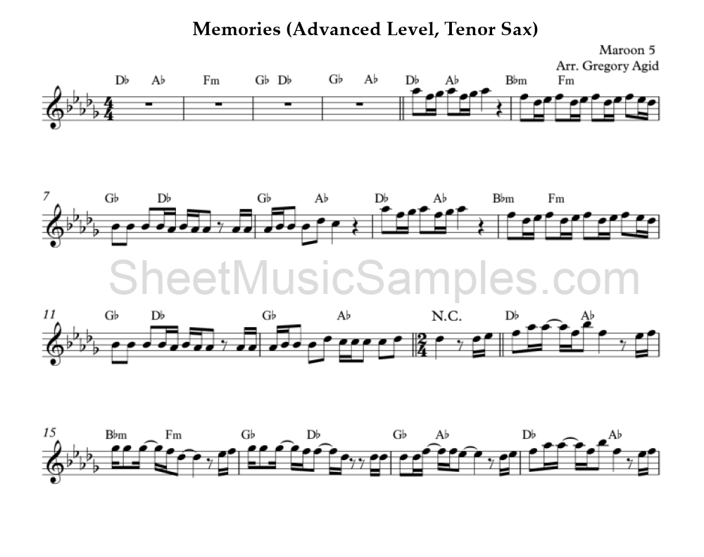 Memories (Advanced Level, Tenor Sax)