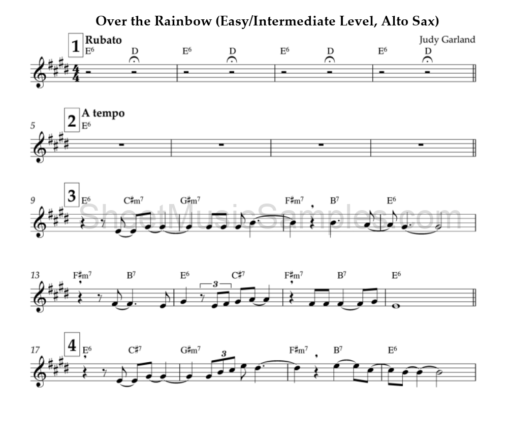 Over the Rainbow (Easy/Intermediate Level, Alto Sax)