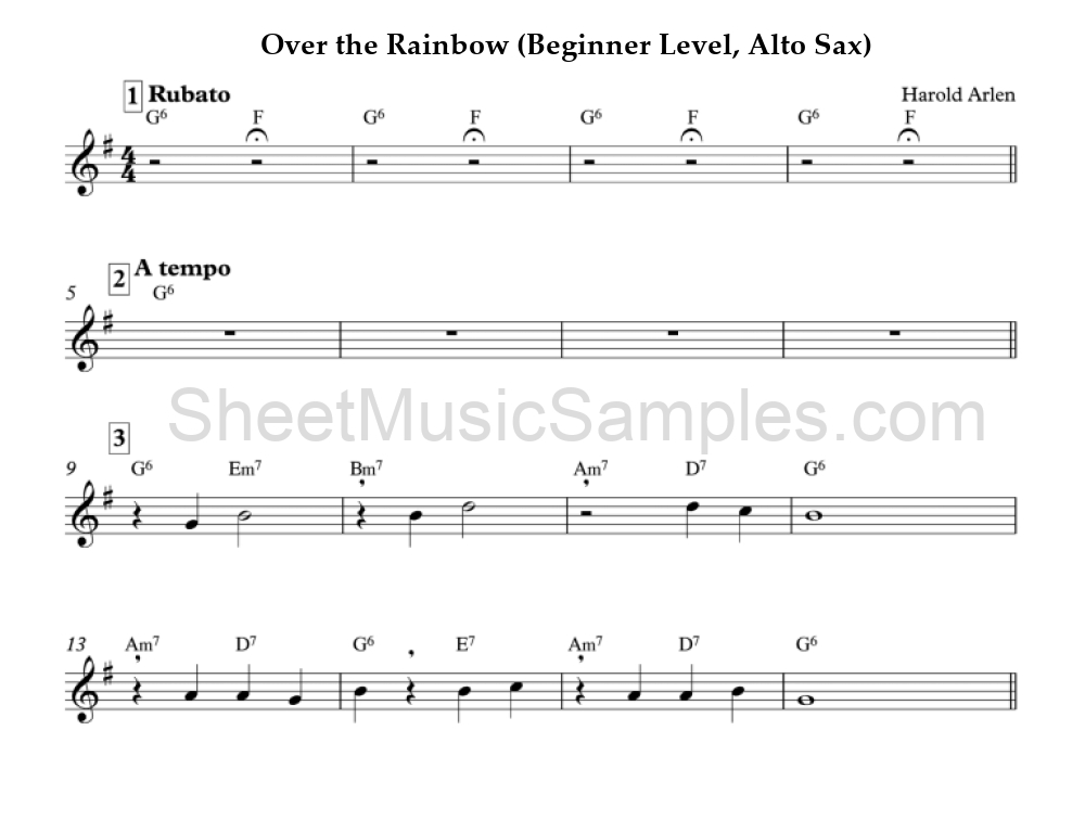 Over the Rainbow (Beginner Level, Alto Sax)