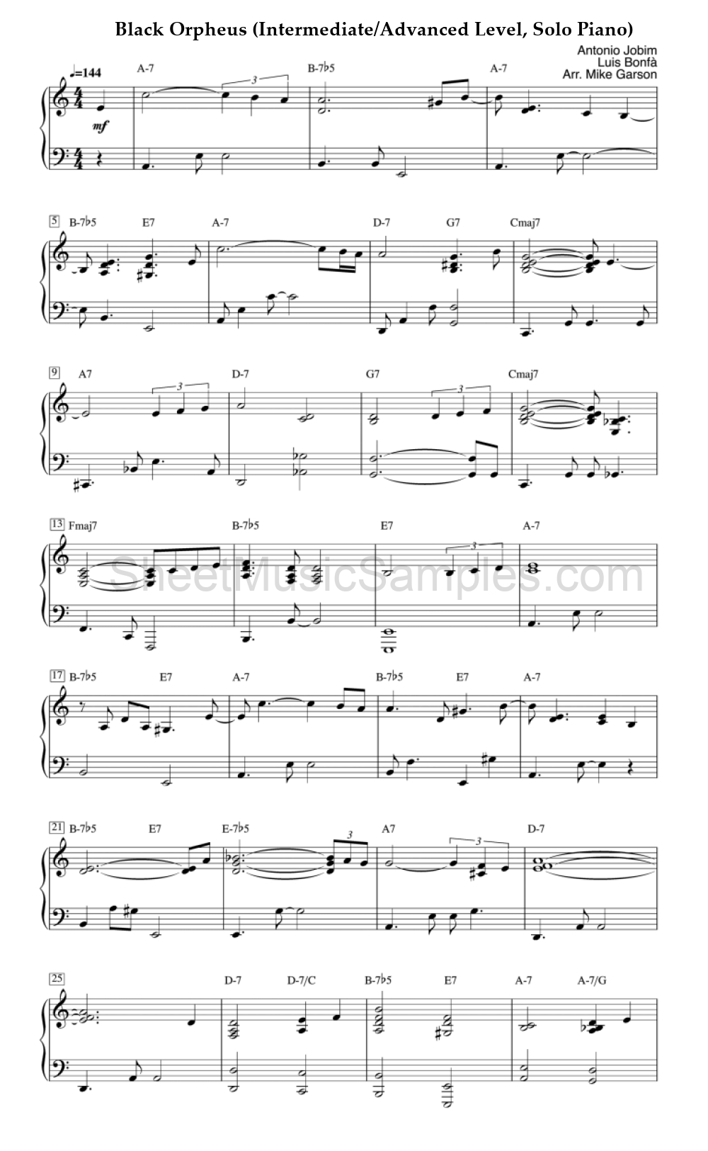 Black Orpheus (Intermediate/Advanced Level, Solo Piano)