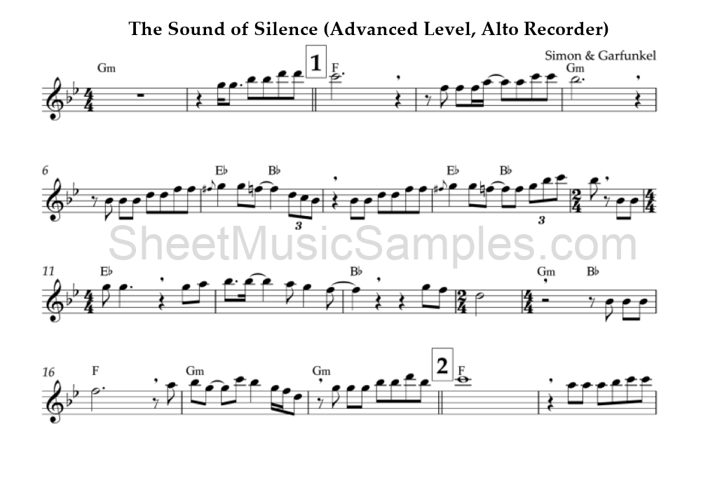 The Sound of Silence (Advanced Level, Alto Recorder)