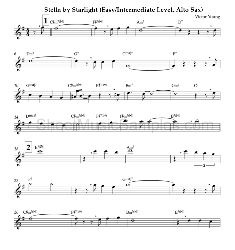 Stella by Starlight (Easy/Intermediate Level, Alto Sax)