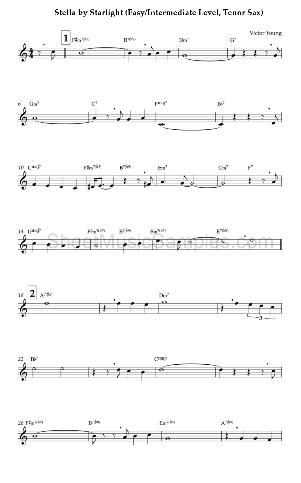 Stella by Starlight (Easy/Intermediate Level, Tenor Sax)