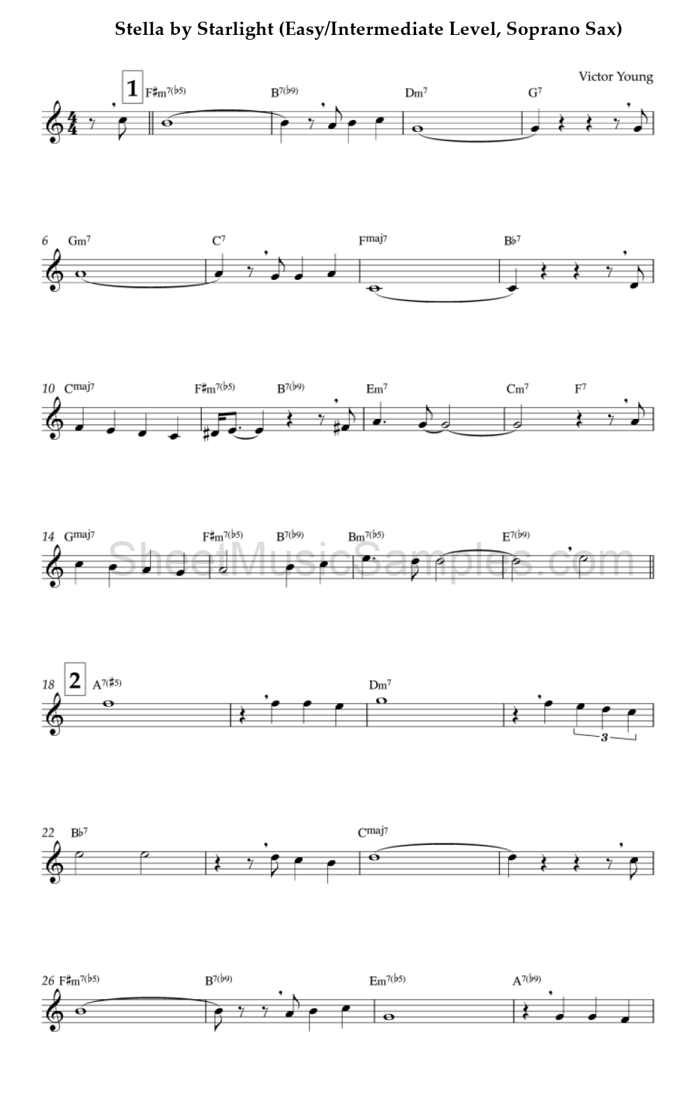 Stella by Starlight (Easy/Intermediate Level, Soprano Sax)