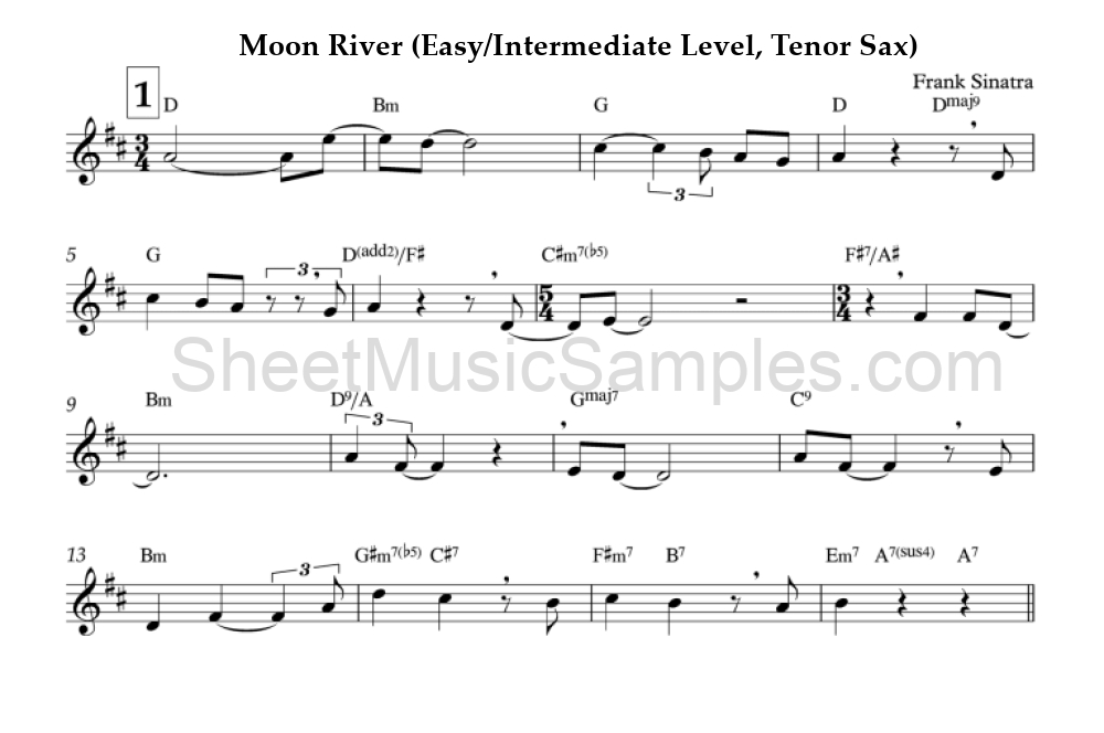 Moon River (Easy/Intermediate Level, Tenor Sax)