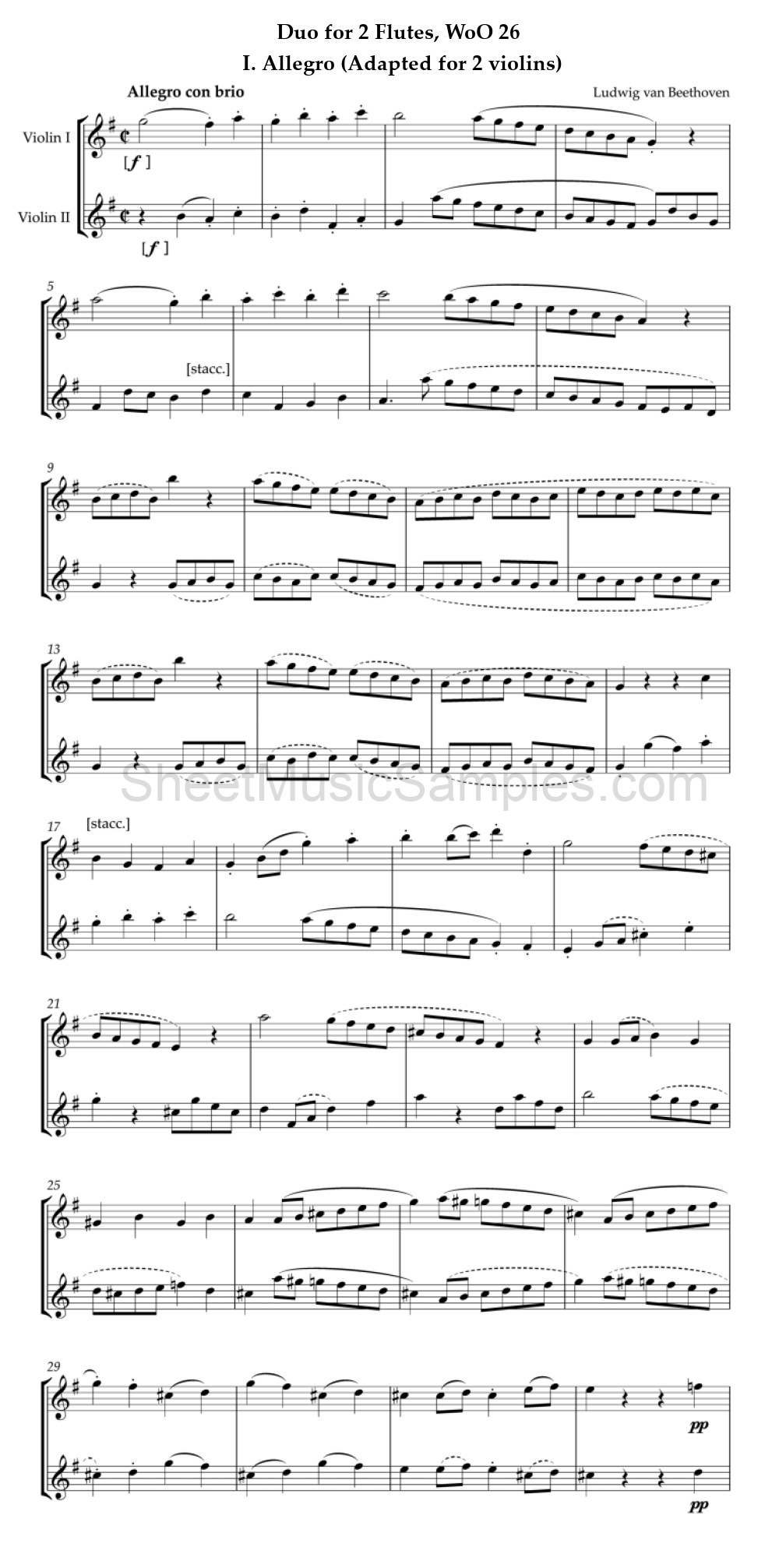 Duo for 2 Flutes, WoO 26 - I. Allegro (Adapted for 2 violins)