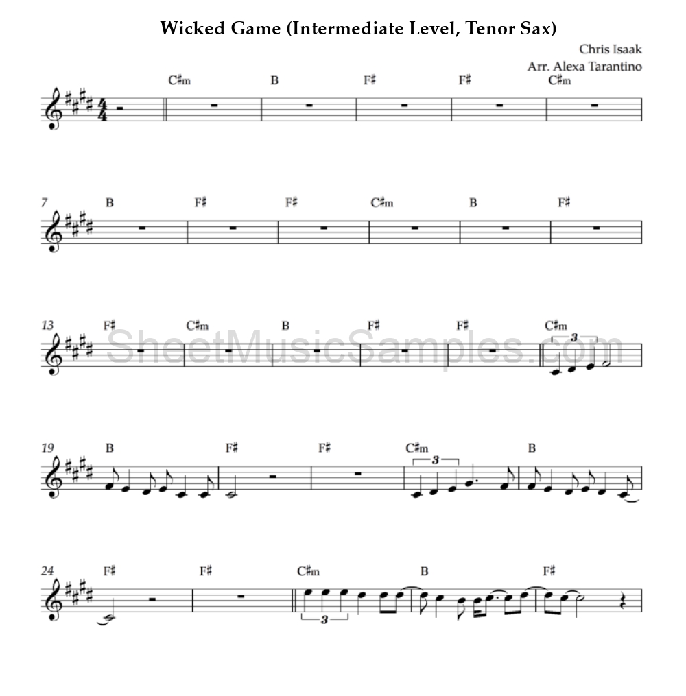 Wicked Game (Intermediate Level, Tenor Sax)