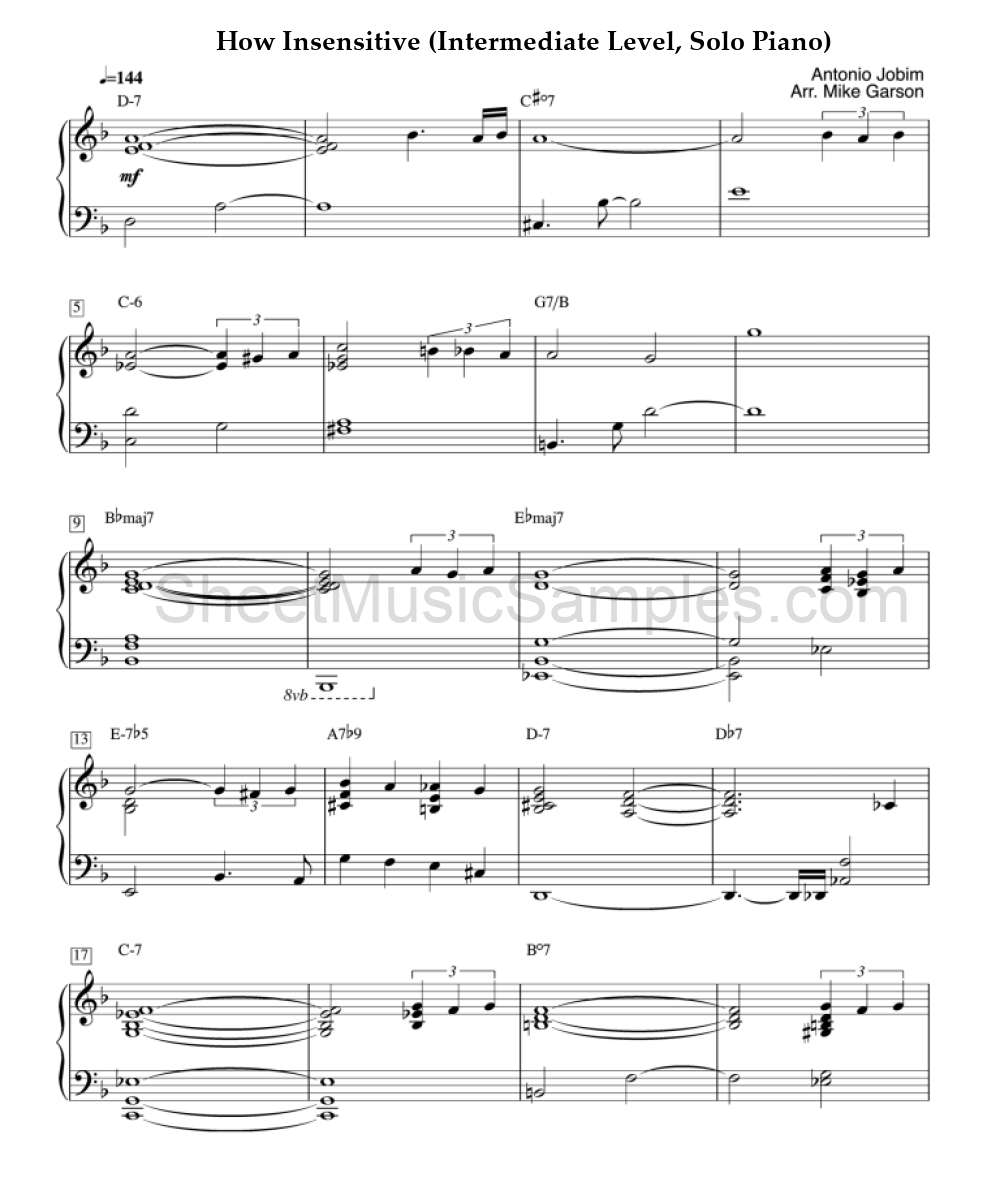 How Insensitive (Intermediate Level, Solo Piano)