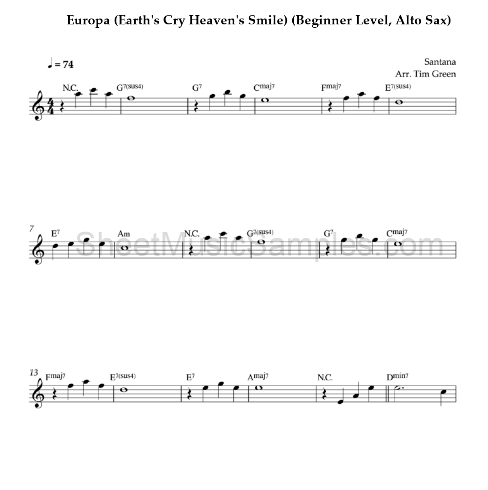 Europa (Earth's Cry Heaven's Smile) (Beginner Level, Alto Sax)