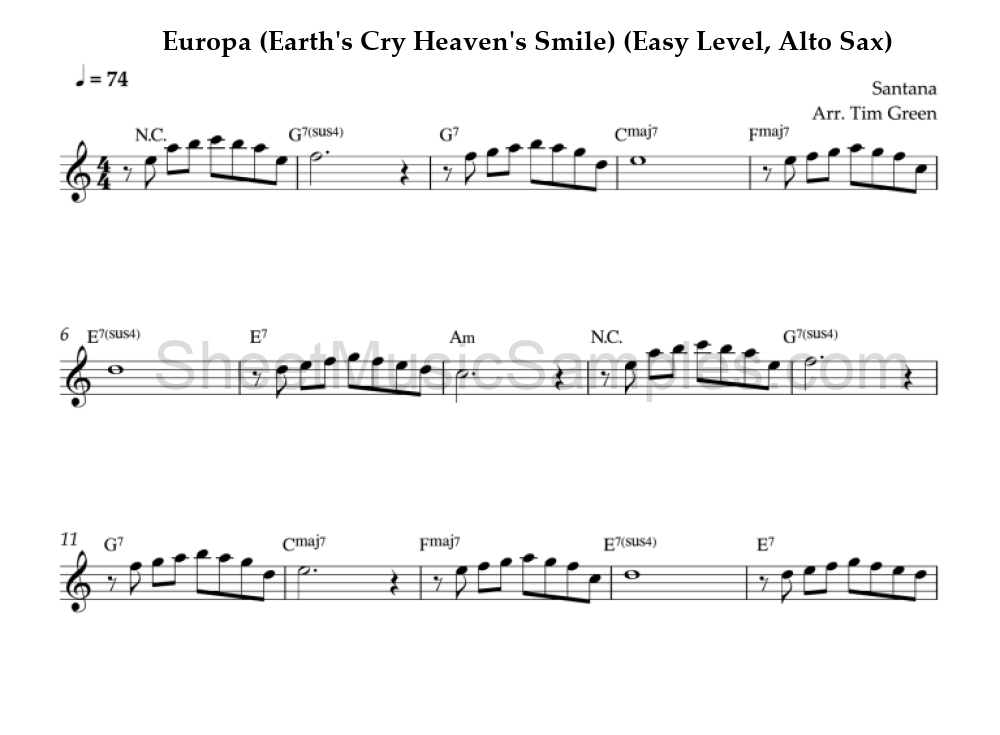 Europa (Earth's Cry Heaven's Smile) (Easy Level, Alto Sax)