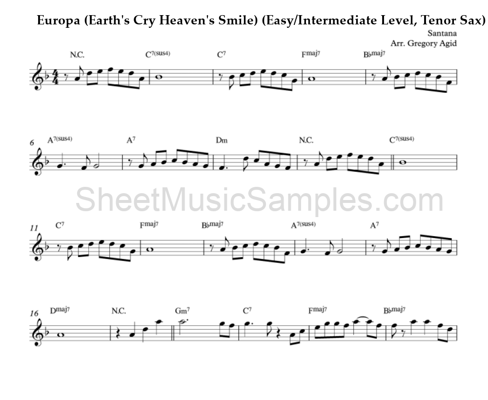 Europa (Earth's Cry Heaven's Smile) (Easy/Intermediate Level, Tenor Sax)