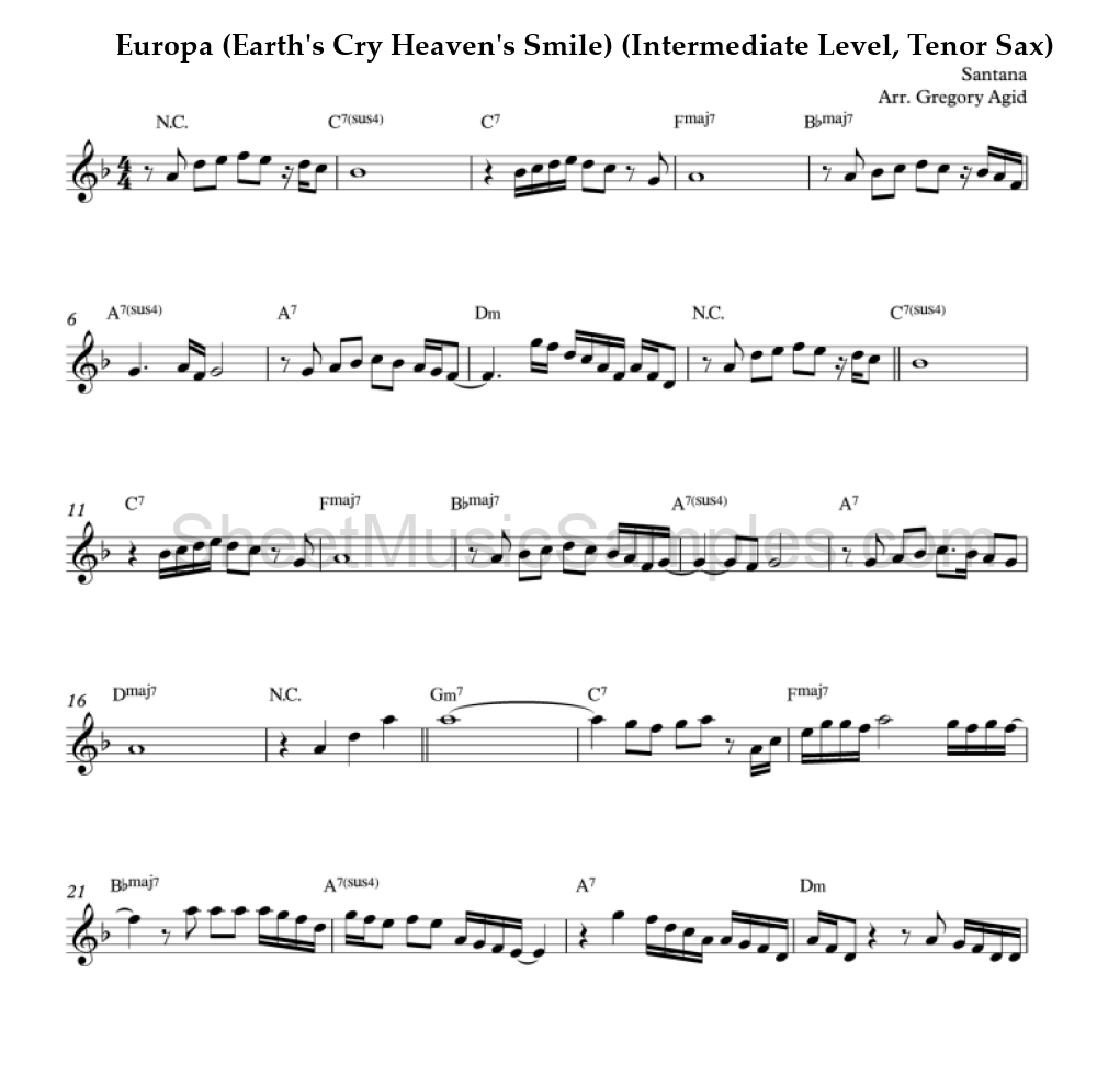 Europa (Earth's Cry Heaven's Smile) (Intermediate Level, Tenor Sax)