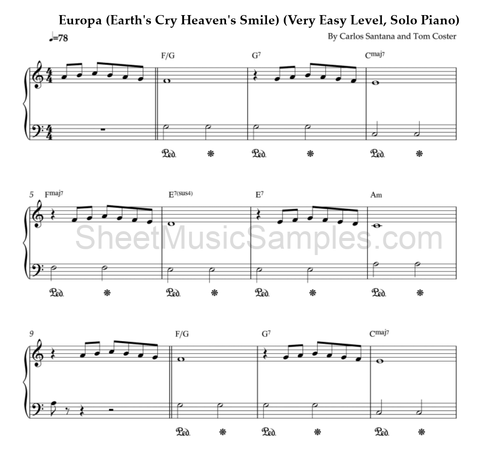 Europa (Earth's Cry Heaven's Smile) (Very Easy Level, Solo Piano)