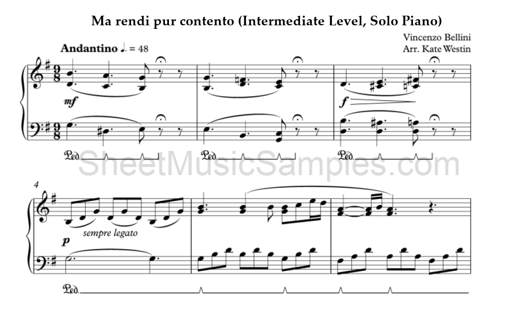 Ma rendi pur contento (Intermediate Level, Solo Piano)