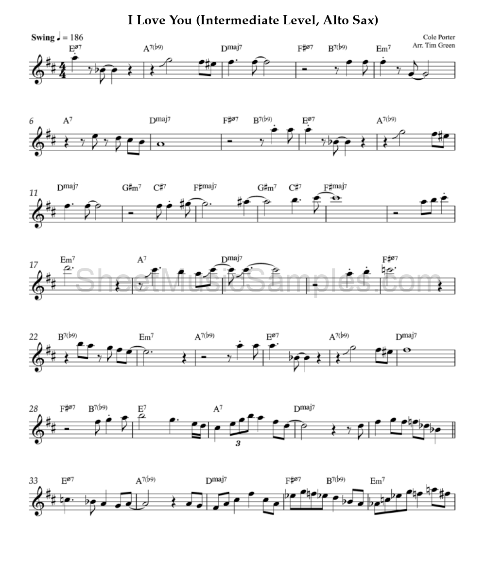 I Love You (Intermediate Level, Alto Sax)