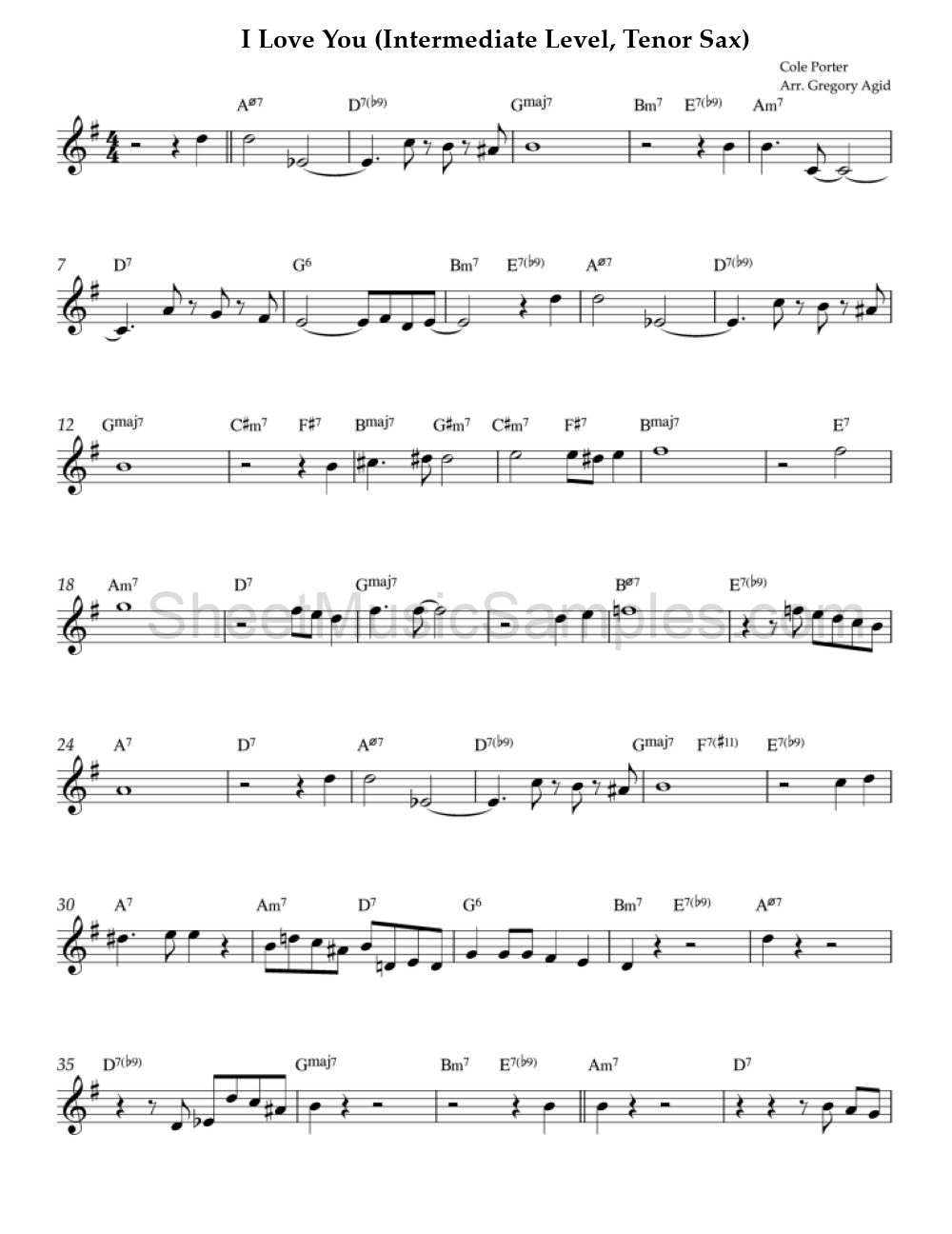 I Love You (Intermediate Level, Tenor Sax)