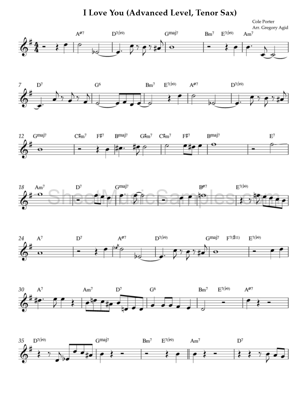 I Love You (Advanced Level, Tenor Sax)