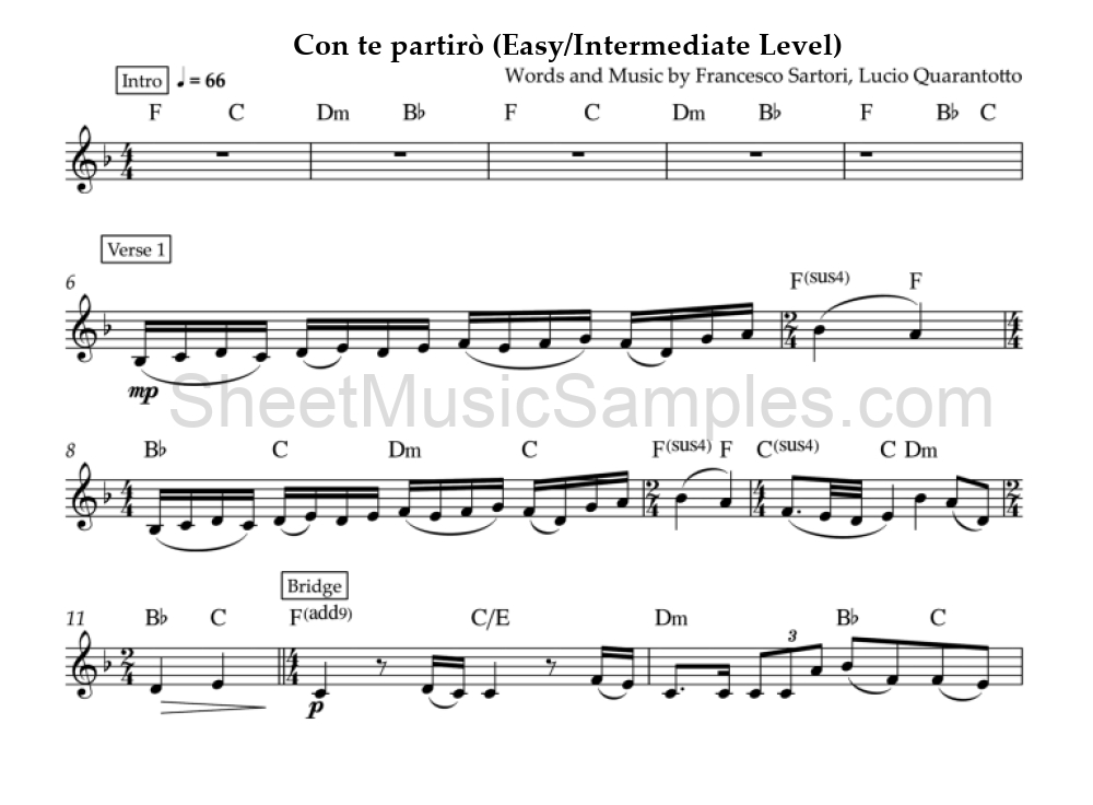 Con te partirò (Easy/Intermediate Level)