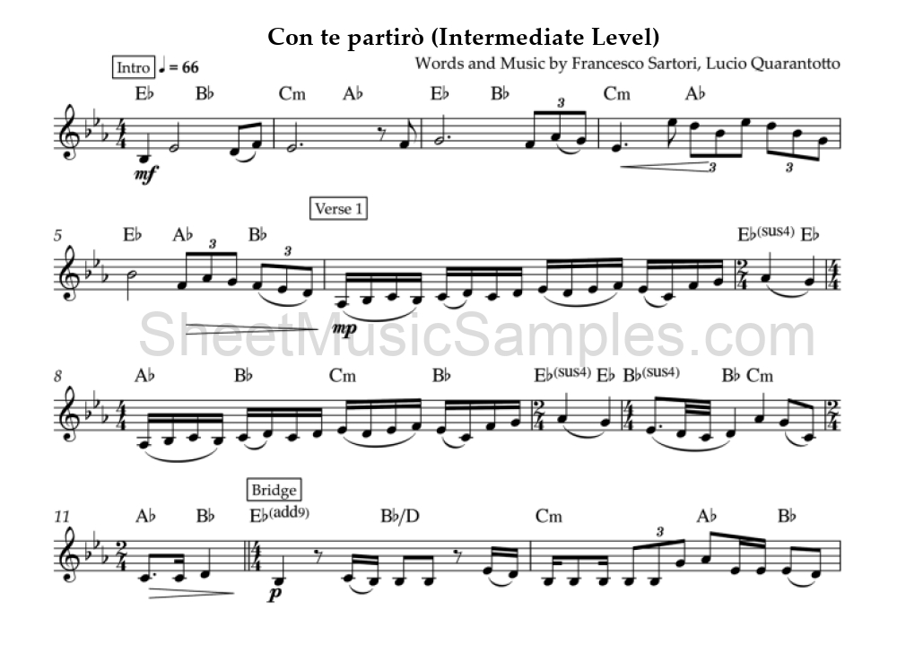 Con te partirò (Intermediate Level)