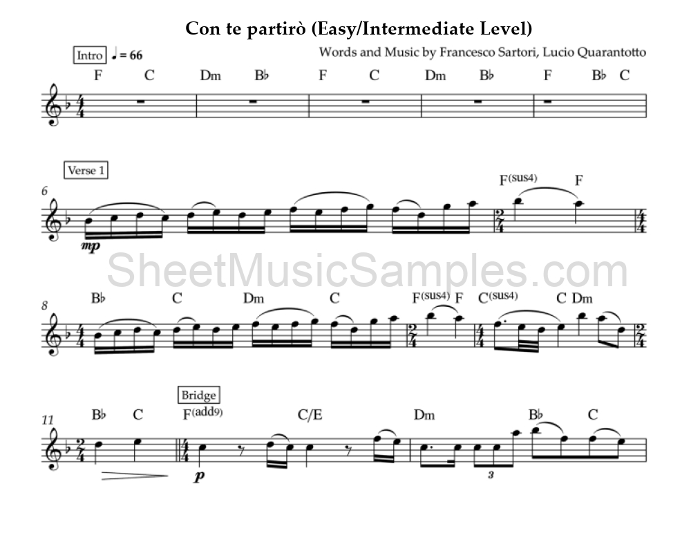 Con te partirò (Easy/Intermediate Level)