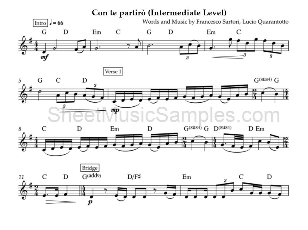 Con te partirò (Intermediate Level)