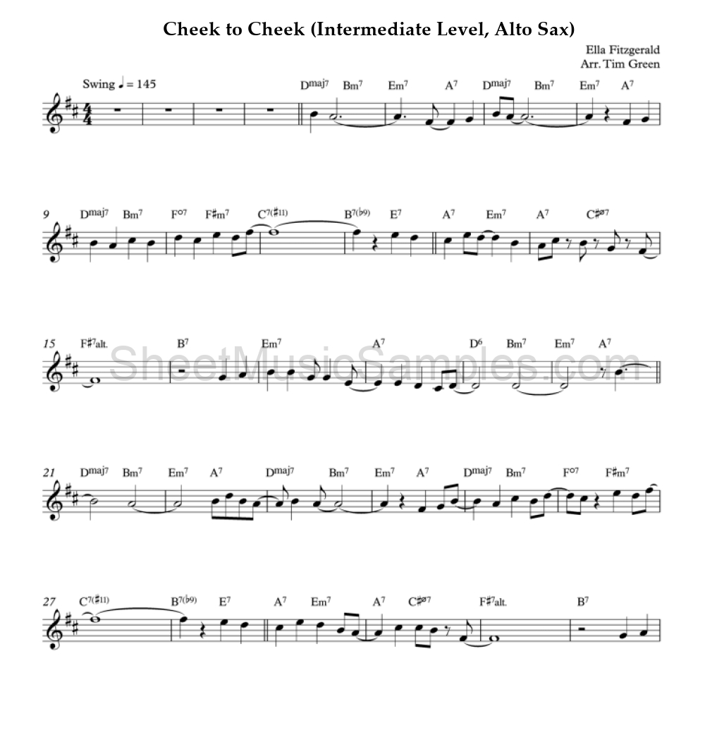 Cheek to Cheek (Intermediate Level, Alto Sax)