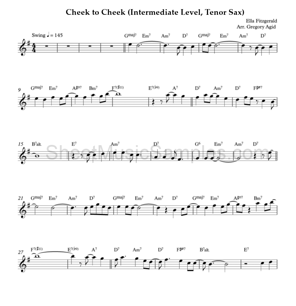 Cheek to Cheek (Intermediate Level, Tenor Sax)