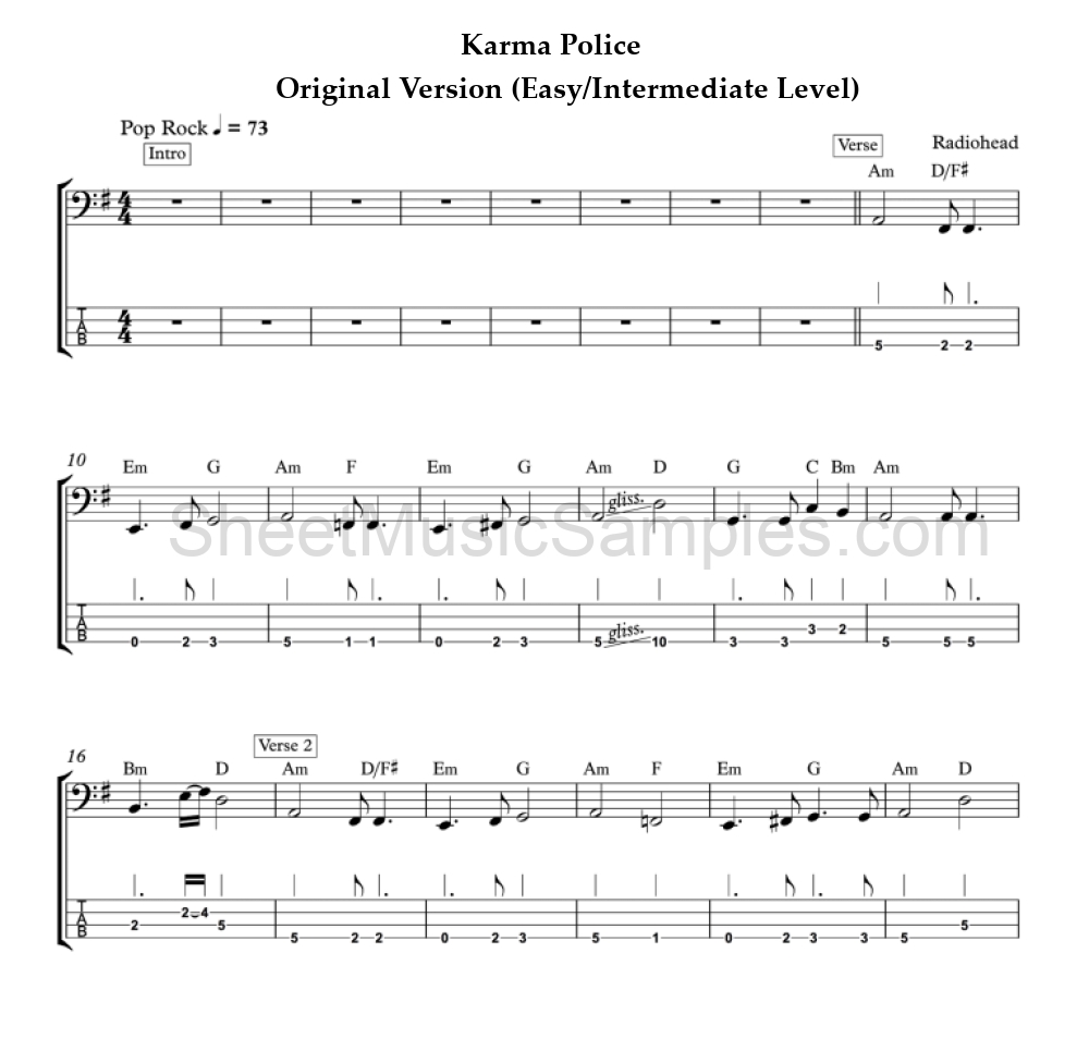 Karma Police - Original Version (Easy/Intermediate Level)