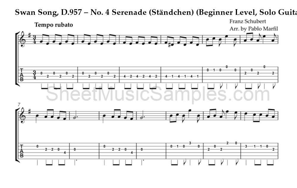 Swan Song, D.957 – No. 4 Serenade (Ständchen) (Beginner Level, Solo Guitar)