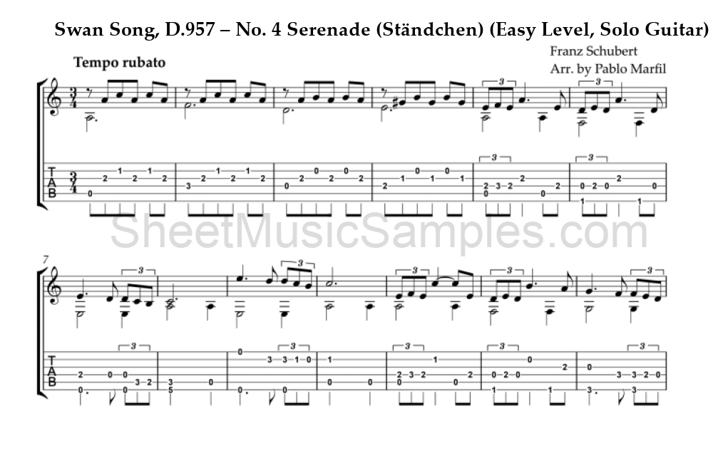 Swan Song, D.957 – No. 4 Serenade (Ständchen) (Easy Level, Solo Guitar)